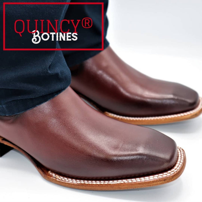 Botines Charros Quincy con Punta Cuadrada Color Vino