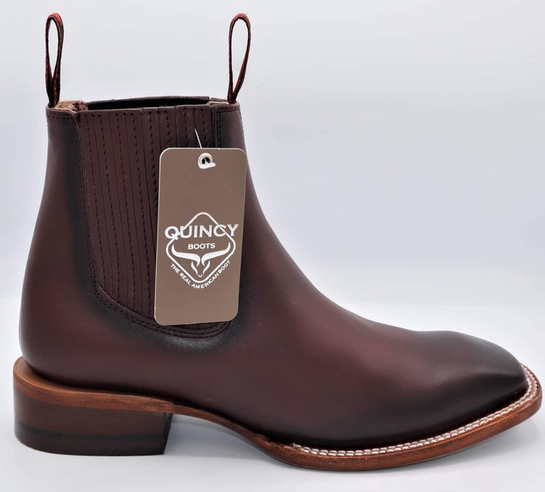 Botines Charros Quincy con Punta Cuadrada Color Vino