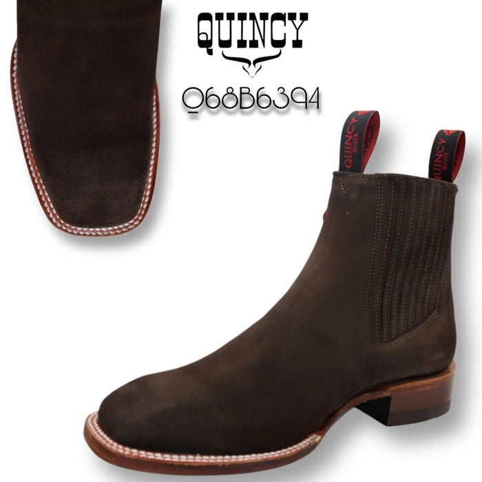 Botines Charros Quincy de Gamuza con Punta Cuadrada Color Chocolate