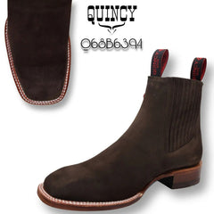 Botines Charros Quincy de Gamuza con Punta Cuadrada Color Chocolate