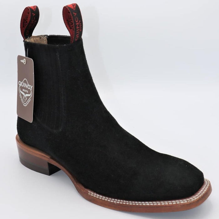 Botines Charros Quincy de Gamuza con Punta Cuadrada Color Negro