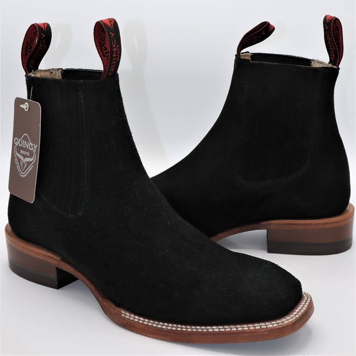 Botines Charros Quincy de Gamuza con Punta Cuadrada Negro