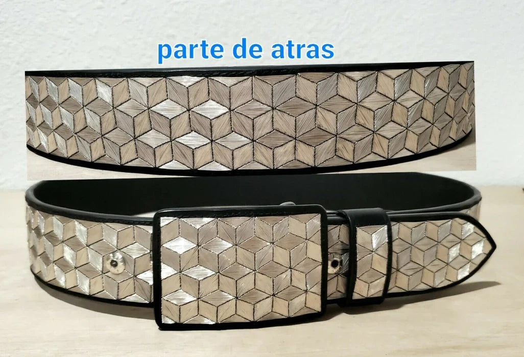 Cinto de Hilo de Plata Fino Original para Hombre Diseño con Cubos