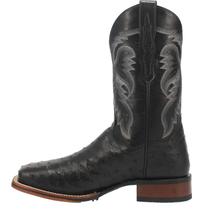 Botas de piel de avestruz con punta cuadrada y punta completa Alamosa de Dan Post para hombre, color negro