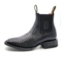 El Besserro Men's Lizard Print Square Toe Ankle Boots Black