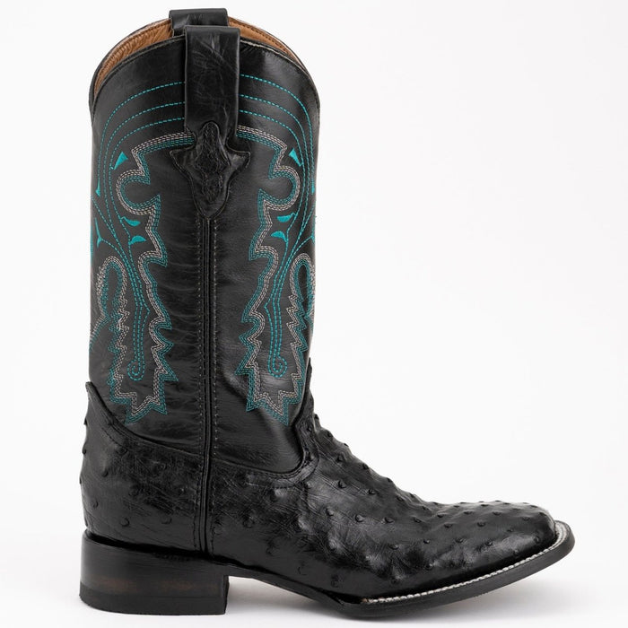 Ferrini Men's Colt Full Quill Ostrich Square Toe Boots Handcrafted - Black