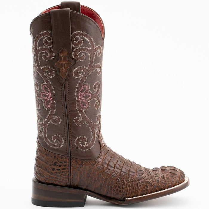 Botas de punta cuadrada Stampede de Ferrini para mujer con estampado de cocodrilo - Marrón óxido