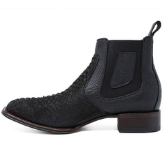 Los Altos Men's Genuine Python Skin Square Toe Ankle Boots - Black