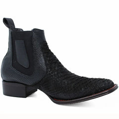 Los Altos Men's Genuine Python Skin Square Toe Ankle Boots - Black