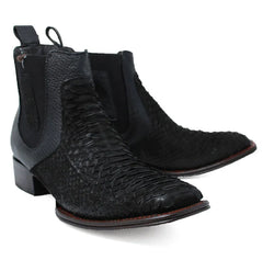 Los Altos Men's Genuine Python Skin Square Toe Ankle Boots - Black