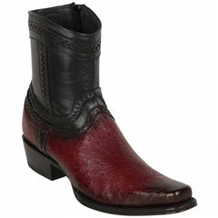 Botas cortas con punta europea de piel de avestruz lisa original para hombre de Los Altos - Borgoña