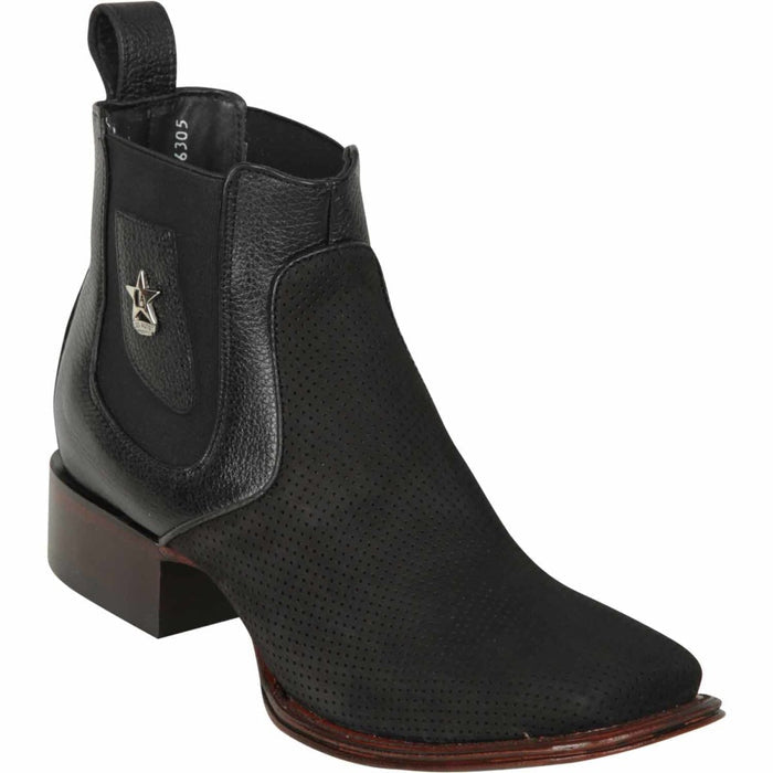 Botas cortas de piel de ante con punta cuadrada y ancho para hombre de Los Altos - Negro