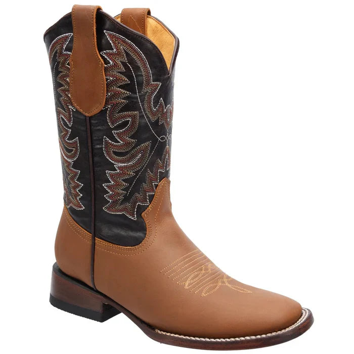 Botas de cuero genuino Crazy para hombre con punta cuadrada - Marrón