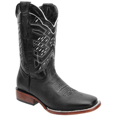 Men's Genuine Floter Leather Square Toe Boots - Black