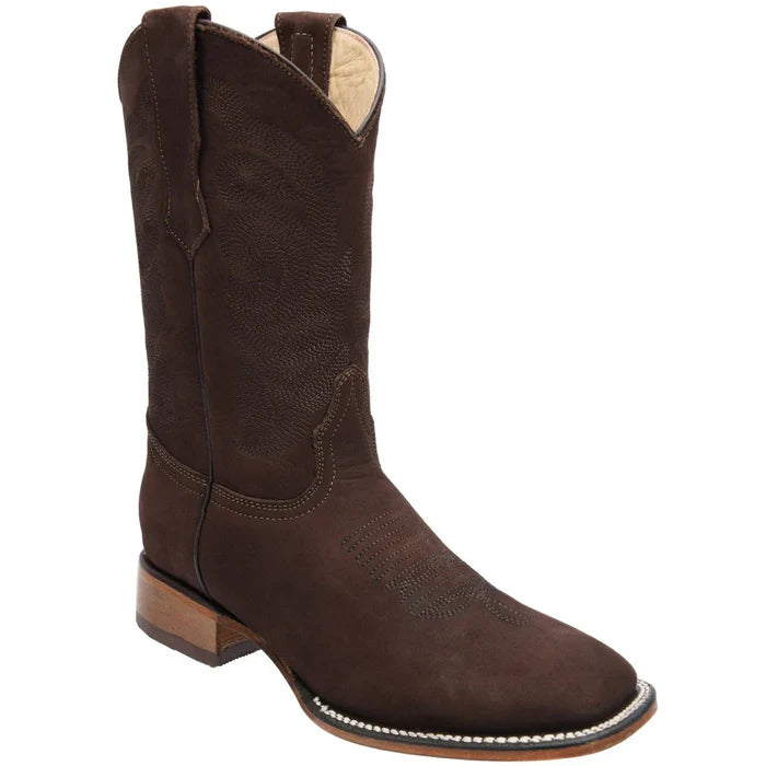 Botas de punta cuadrada de piel de ante auténtica para hombre - Chocolate