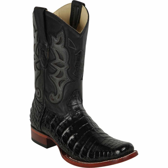 Botas de punta cuadrada Los Altos Caiman Belly para hombre, color negro