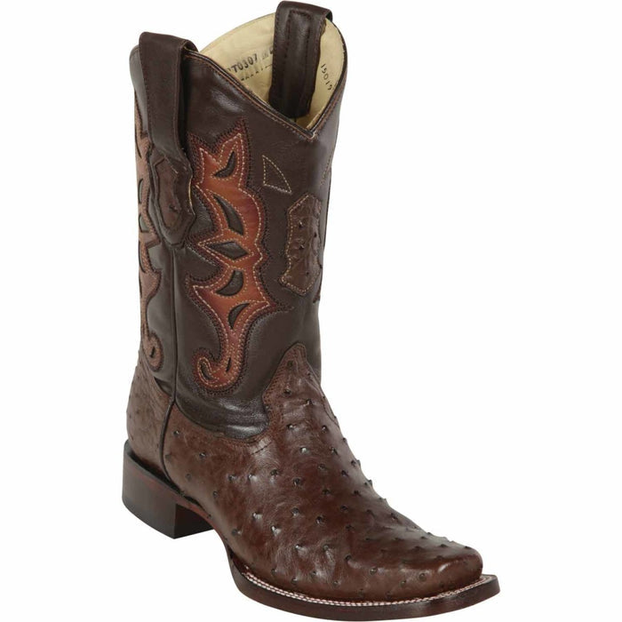 Men's Los Altos Genuine Ostrich Square Toe Boots - Brown