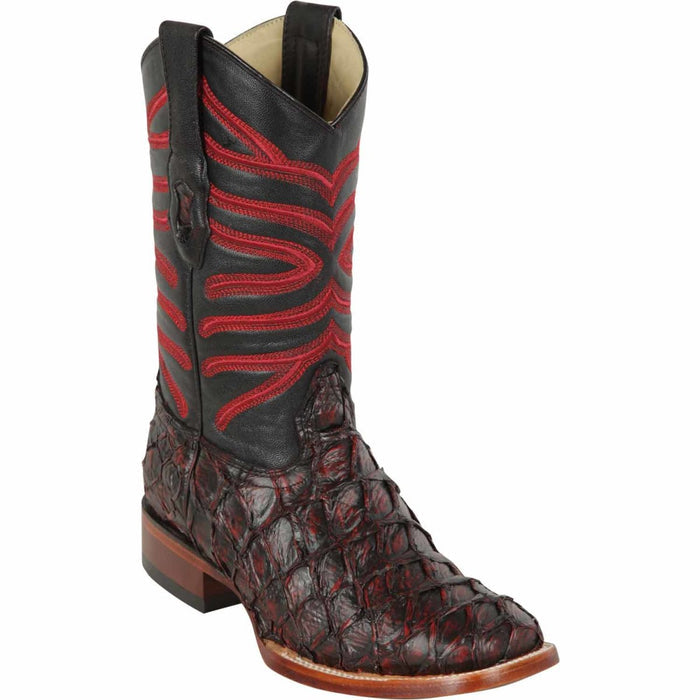 Men's Los Altos Monster Fish Skin Wide Square Toe Boots - Black Cherry