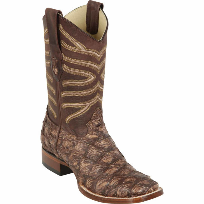 Men's Los Altos Monster Fish Skin Wide Square Toe Boots - Rustic Brown