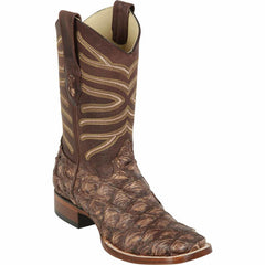 Men's Los Altos Monster Fish Skin Wide Square Toe Boots - Rustic Brown