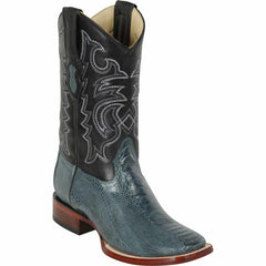 Men's Los Altos Ostrich Leg Skin Wide Square Toe Boots - Blue Jeans