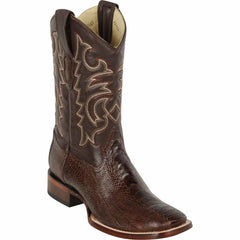 Men's Los Altos Ostrich Leg Skin Wide Square Toe Boots - Brown