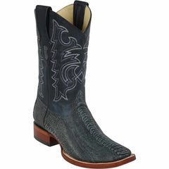 Men's Los Altos Ostrich Leg Skin Wide Square Toe Boots - Rustic Blue