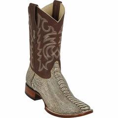 Men's Los Altos Ostrich Leg Skin Wide Square Toe Boots - Rustic Oryx