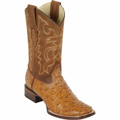 Men's Los Altos Ostrich Skin Wide Square Toe Boots - Amber