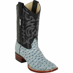 Botas de piel de avestruz con punta cuadrada ancha para hombre Los Altos - Azul rústico