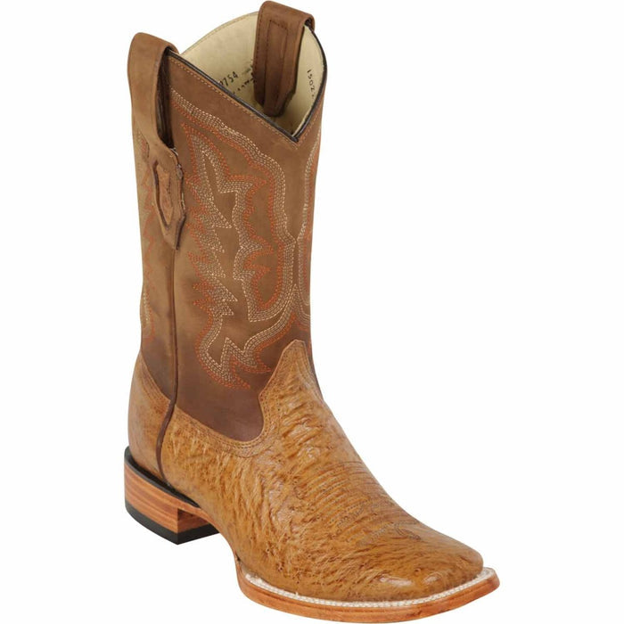 Men's Los Altos Smooth Ostrich Skin Wide Square Toe Boots - Amber