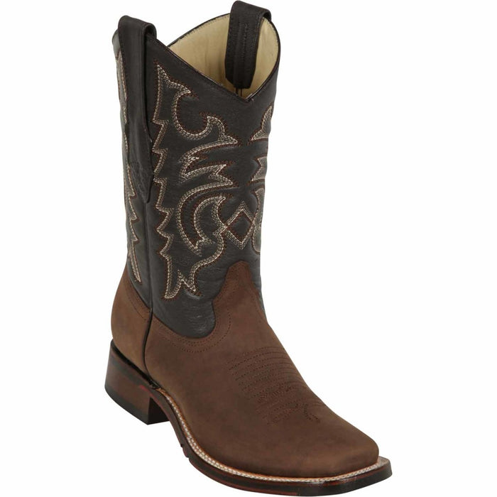 Men's Los Altos Wide Square Toe Crazy Leather Boots - Brown