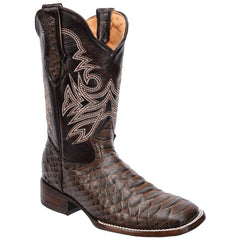 Men's Python Print Leather Square Toe Boots - Honey