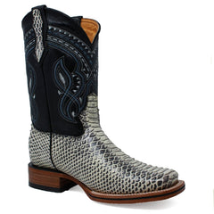 Men's Los Altos Python Skin Wide Square Toe Boots - Porto Brown