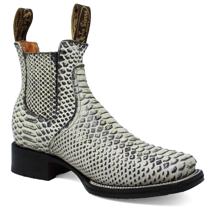 Men's Square Toe Ankle Boots Python Print Natural