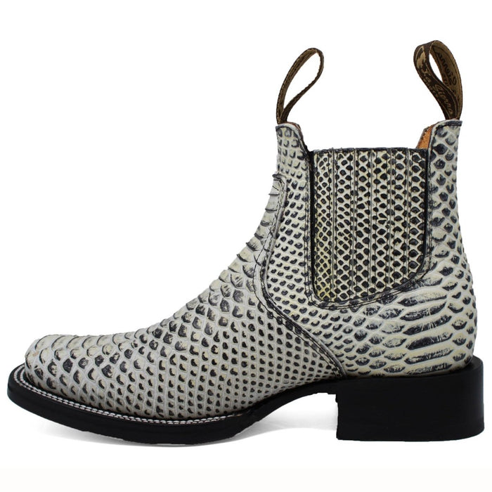 Men's Square Toe Ankle Boots Python Print Natural