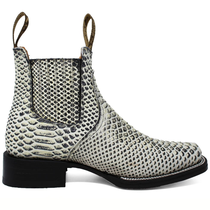 Men's Square Toe Ankle Boots Python Print Natural