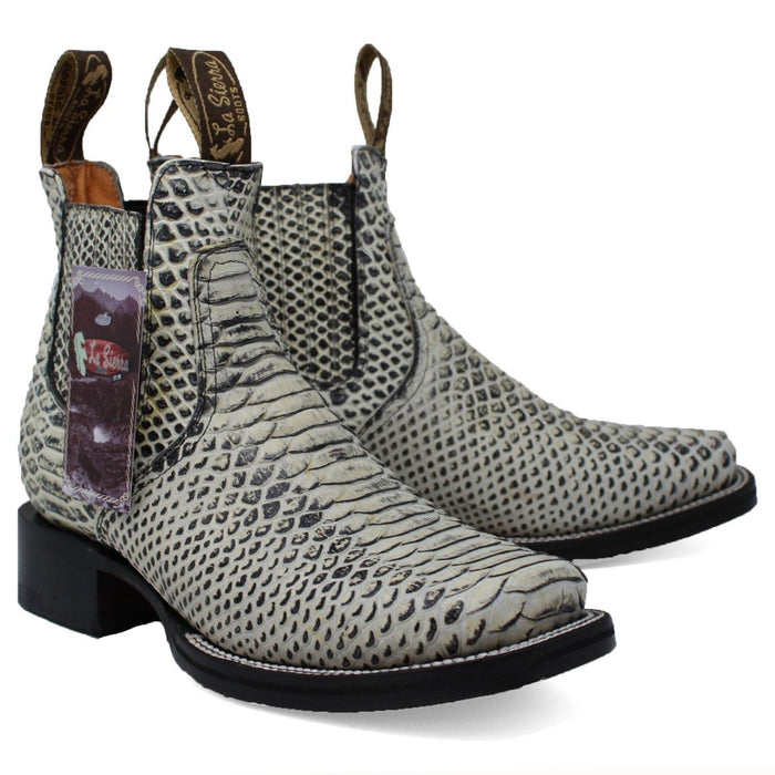 Men's Square Toe Ankle Boots Python Print Natural