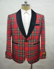 Big and Tall Plait Sport Coat - Windowpane Checkered Scottish English Patterns Party Blazer in Color Red Tartan