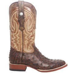 Tanner Mark Men's Big Cabin Print Ostrich Square Toe Boots Chocolate