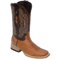 Botas de piel de avestruz genuina con punta cuadrada y suela lisa para hombre de Tanner Mark, color brandy