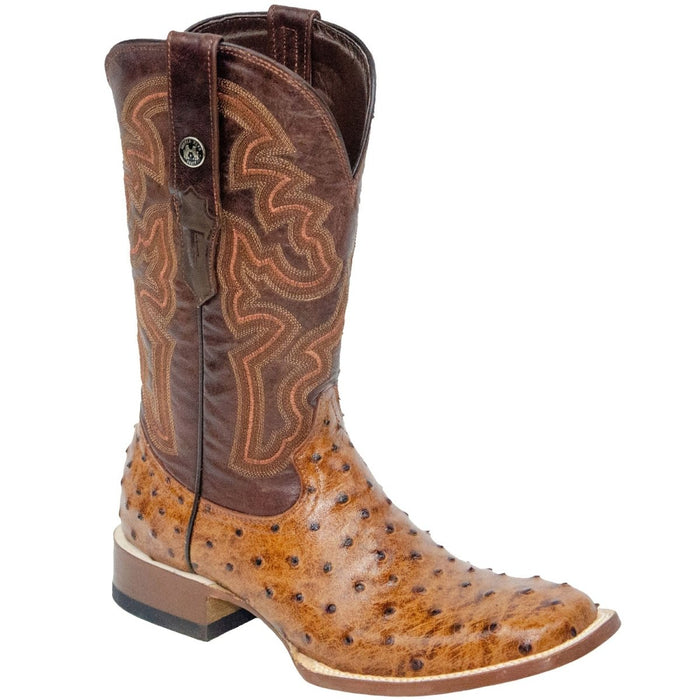 Botas de punta cuadrada de avestruz con estampado de flechas rotas para hombre de Tanner Mark, color coñac