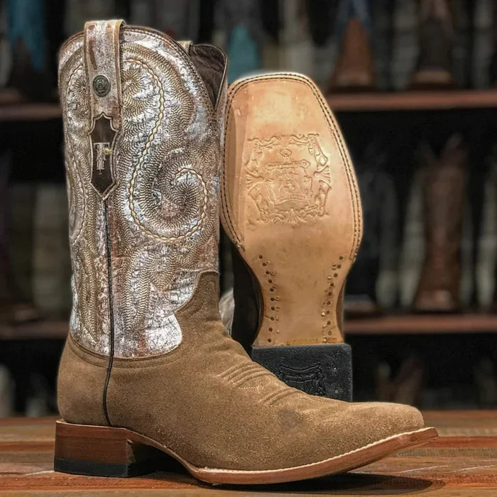 Botas de cuero con punta cuadrada Casper para hombre de Tanner Mark en marrón rústico