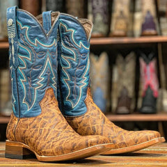 Tanner Mark Men's Cisco Elephant Print Square Toe Boots Cognac