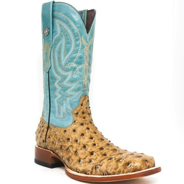 Botas de punta cuadrada de avestruz con estampado Cooper para hombre de Tanner Mark, color rústico mate Orix