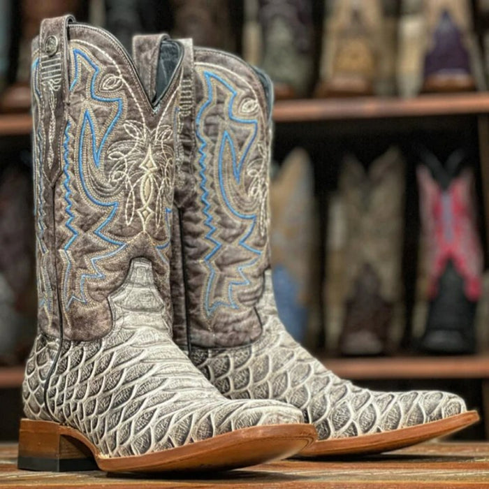 Botas de punta cuadrada con estampado de pitón Paxton para hombre de Tanner Mark en color natural