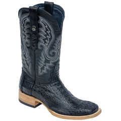 Tanner Mark Men's Genuine Caiman Hornback Square Toe Boots Black