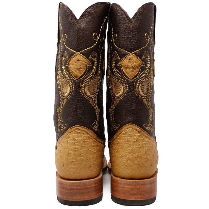 Tanner Mark Men's Genuine Full Quill Ostrich Square Toe Boots Oryx