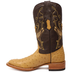 Tanner Mark Men's Genuine Full Quill Ostrich Square Toe Boots Oryx