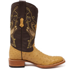 Tanner Mark Men's Genuine Full Quill Ostrich Square Toe Boots Oryx